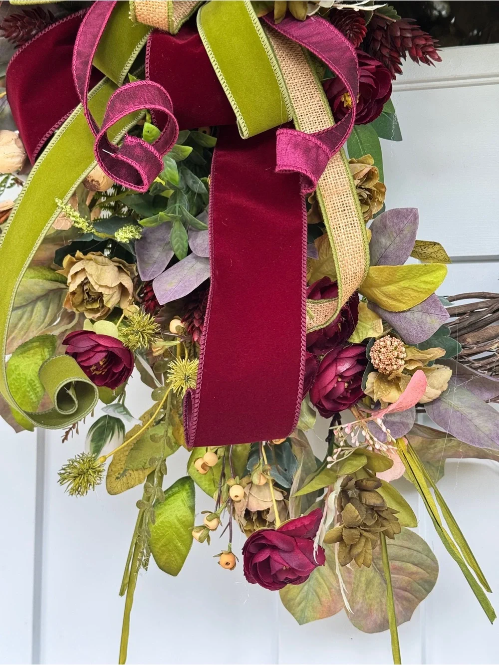 Large Burgundy & Moss Velvet Fall Wreath